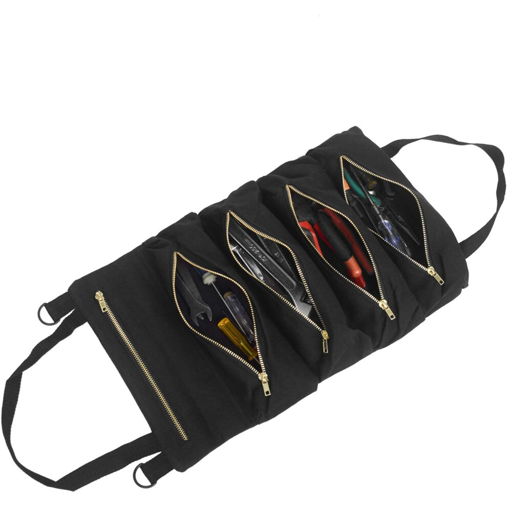 Multi-Purpose Tool Roll, Heavy Duty Material Canvas Tool Organizer, Large Capacity Design Roll Tool Bags For Electricians, Mechanics, Plumbers, Hangin 9466005560016