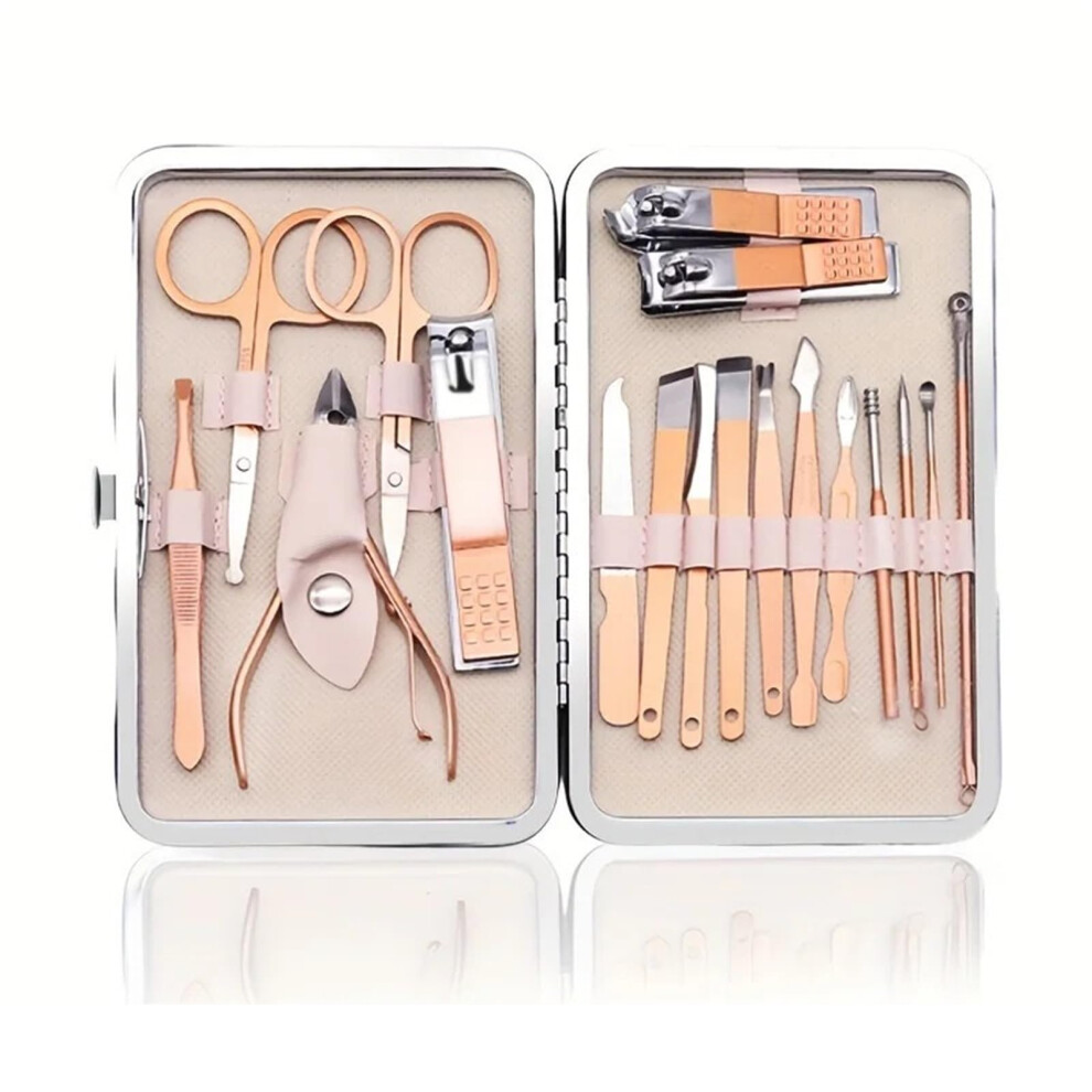 Manicure Set Professional 18pcs Rose Gold Stainless Steel Nail Clippers Kit with Sharp Precision Blades