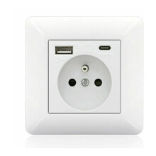 Witte afwerking, Franse Type-C + USB-aansluitingen, millimeter-verstelbaar frontpaneel, eenvoudige installatie, 16A 250V voor draagbare verlichting,
