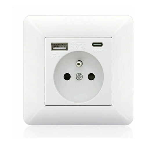 Πρίζες Γαλλικού Τύπου-C+USB με Λευκό Φινίρισμα, Πρόσοψη Ρυθμιζόμενη σε Χιλιοστά,
