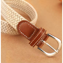 Unisex Elastic Woven Belt, (Beige) Casual Stretch Denim Belt for Men & Women (105cm / 125cm)