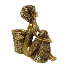 Tribal Lady Figur Statue Afrikanische Frau-Bronzegold Typ B
