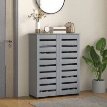 (Grey) HOMCOM Shoe Storage Cabinet with Slatted Doors for 15 Pairs of Shoes