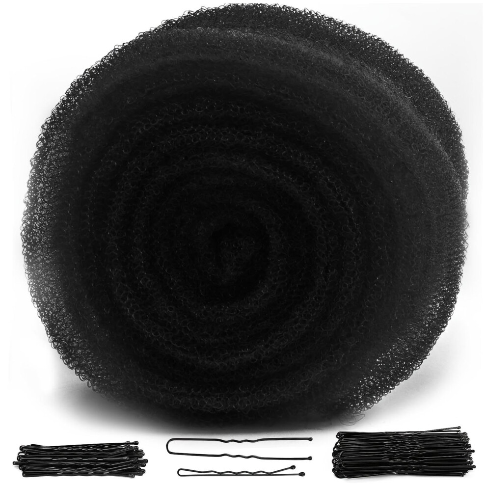 Unisex Black Hair Bun Maker And Volume Insert Sponge For Elegant Updo With 70 Bobby Pins,
