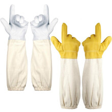 Beekeeping Gloves 2 Pairs Thick Goatskin Elastic Cuff Beekeeper Suit Compatible Bee Sting Protection White And Yellow