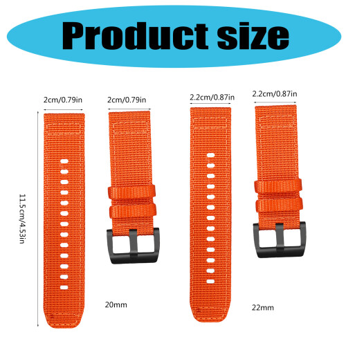 Soft Comfortable Nylon Watch Straps for Daily Use-Orange 22mm 2