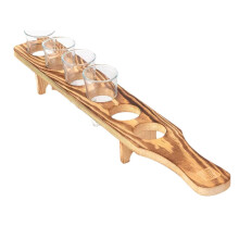 Wooden Tequila Serving Tray with 6 Shot Glasses for Whiskey and Cocktails – Party Display Holder