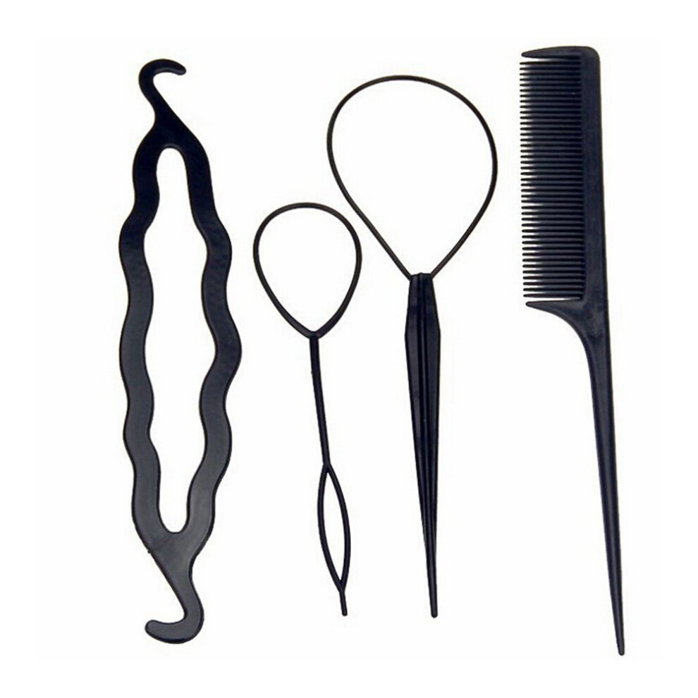 Unisex 4Pcs Hair Styling Tools Set With Hair Bun Maker For Instant Hairstyles And Ponytail Design