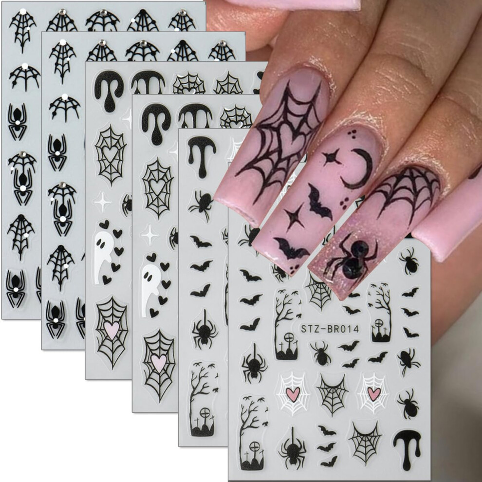 Halloween Nail Stickers 3D SelfAdhesive Spider Web Bat Ghost Nail Art Decals for Women
