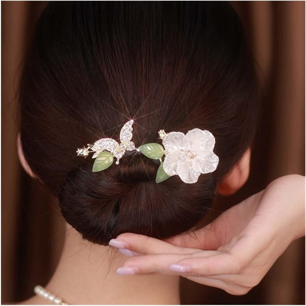 Unisex Hair Bun Maker And Lazy Hair Curler With Rhinestone Flower, Elegant French Twist Updo Tool
