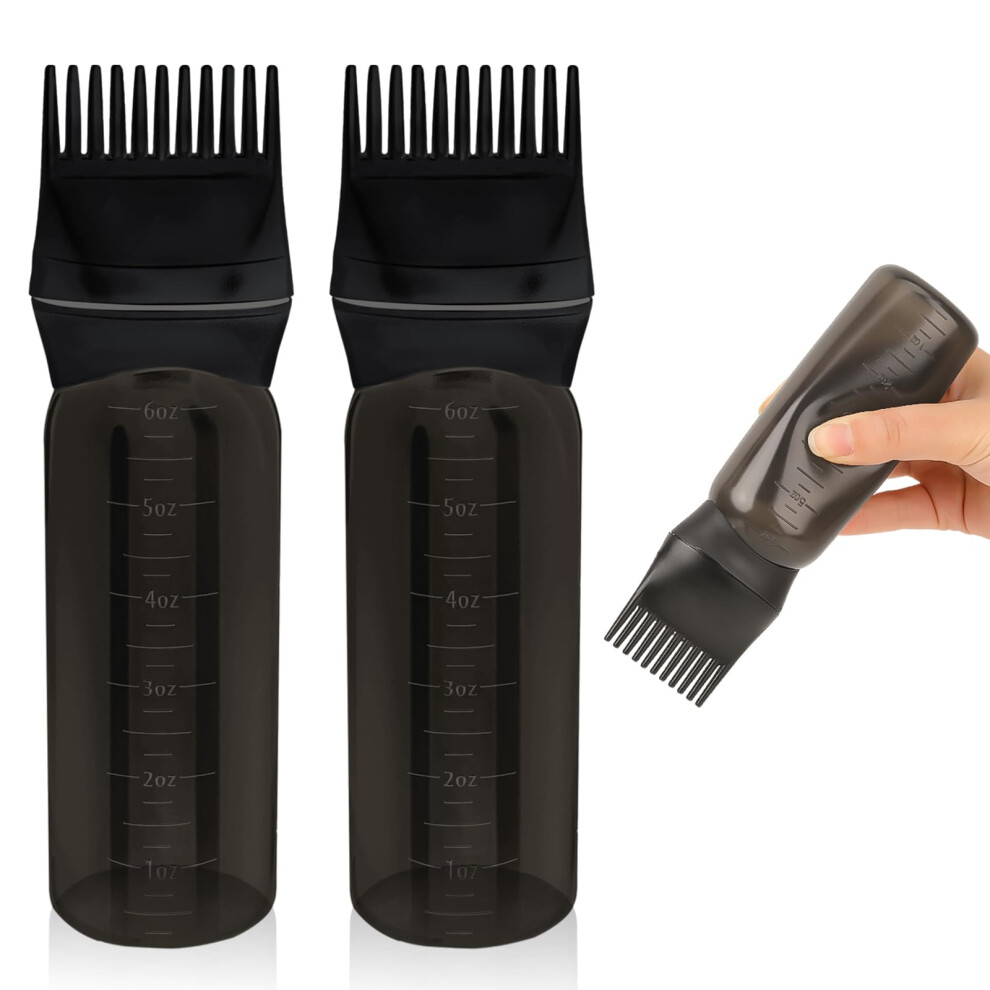 Black Hair Dye Applicator Bottle With Comb Tip For Precise Root Application, 6Oz, 2 Pack