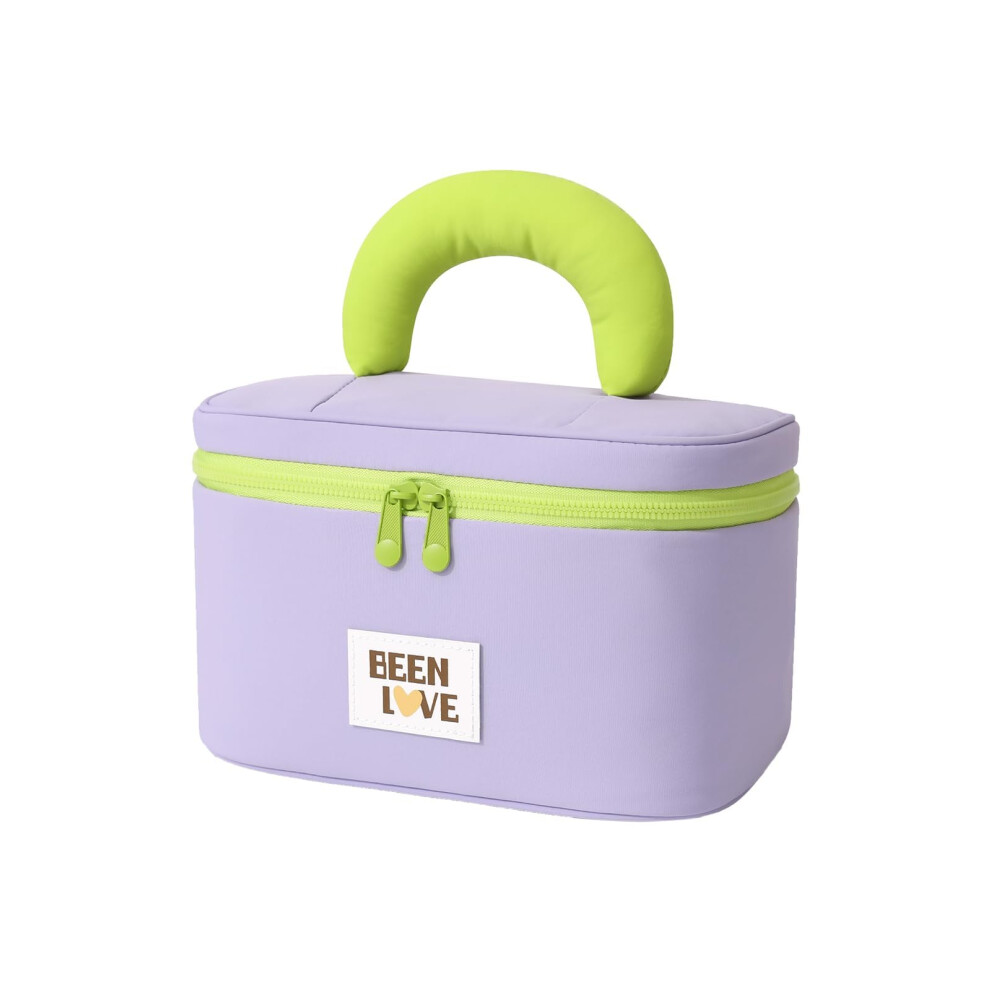 Purple Large Capacity Waterproof Travel Makeup Bag With Brush Compartment And Handle,