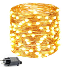 Warm White LED String Lights for Event and Home Decor, Flexible Copper Wire Lights with Remote Control Dimmable Brightness Waterproof Fairy Lights, Ad