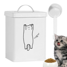 Airtight Cat Food Container with Lid and Spoon, 5L Waterproof Snack Bin for Dry Treats, Odor-Sealing 6.1x6.1x9.06 Inches