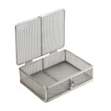 Medical Stainless Steel Instrument Sterilization Mesh Basket 7x7x6cm Perforated Tray with Lid for Surgical Tools