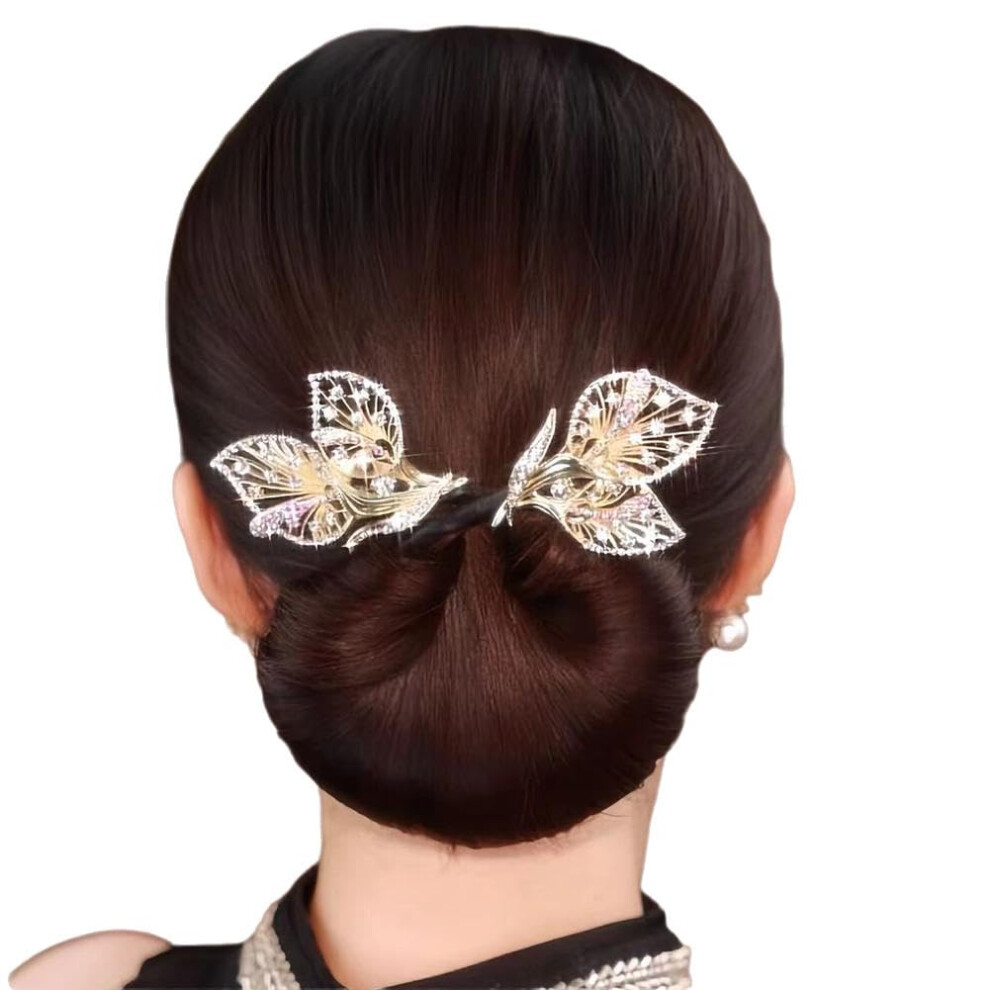 Rhinestone Hair Bun Maker for Women, French Twist Styling Tool, Elegant Quick Secure Hold Gold