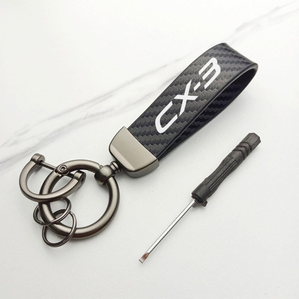 Car Key Rings For Mazda, Leather Keychain, Carbon Fiber Style Keyring, One Size 9001264976804