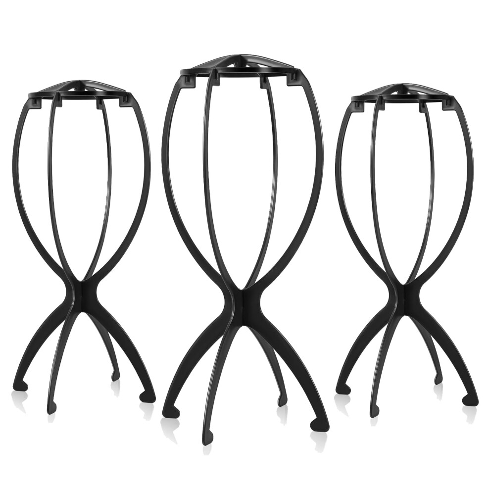 3PCS Foldable Wig Stand Set for Travel, Durable Plastic Portable Wig Holder for Short Wigs