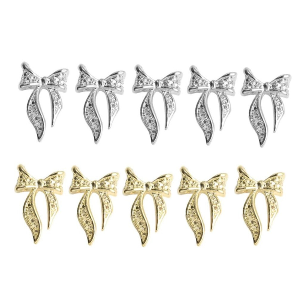Gold/Silver 40Pcs Alloy 3D Bow Nail Charms Fashionable Nail Art Decorations For Diy Manicure
