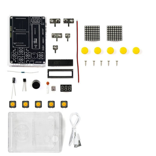 7 Pixel Game Console Electronic DIY Kits Handheld 51 Single-Chip Computer DIY Welding Practice Parts Red Transparent