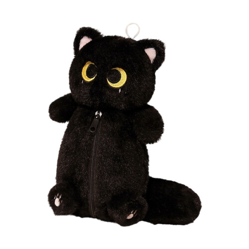 Soft Plush Pen Adorable Feline Shape Spacious-Black cat