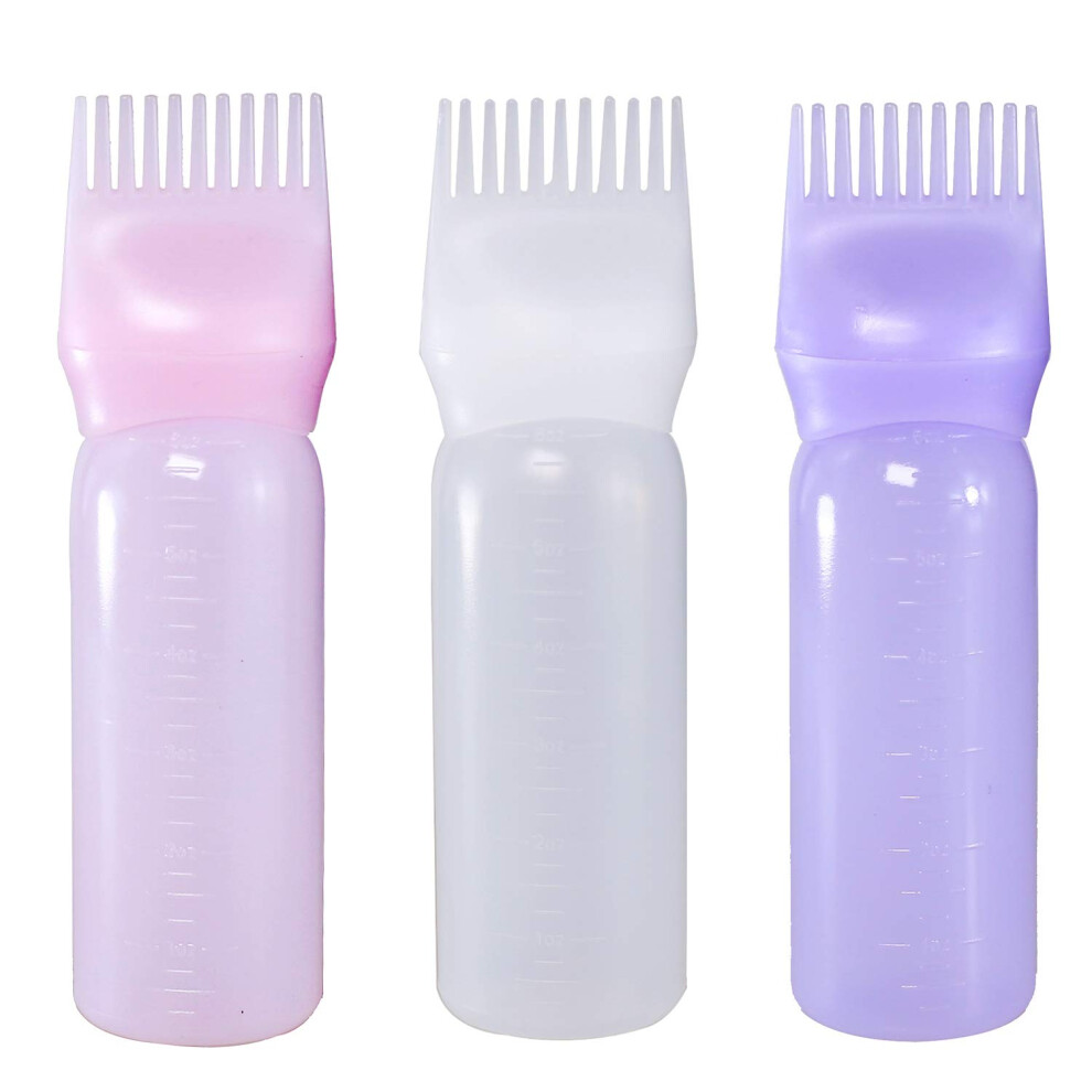 3pcs 6oz Hair Dye Root Comb Applicator Bottles with Clear Markings for Precise Root Application