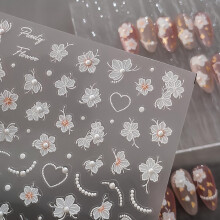 5D Embossed Flower Nail Stickers White Floral Pearl Design SelfAdhesive DIY Manicure for Women