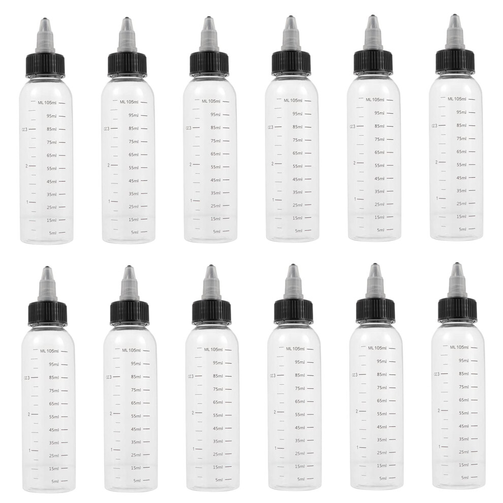 Hair Dye Applicator Bottles 12 Pack with Precise Measurement Scale Refillable Plastic for Salon