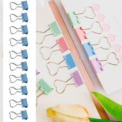 40 Pcs Paper Clamps Foldback Clips Paper Clips Heart-Green 2