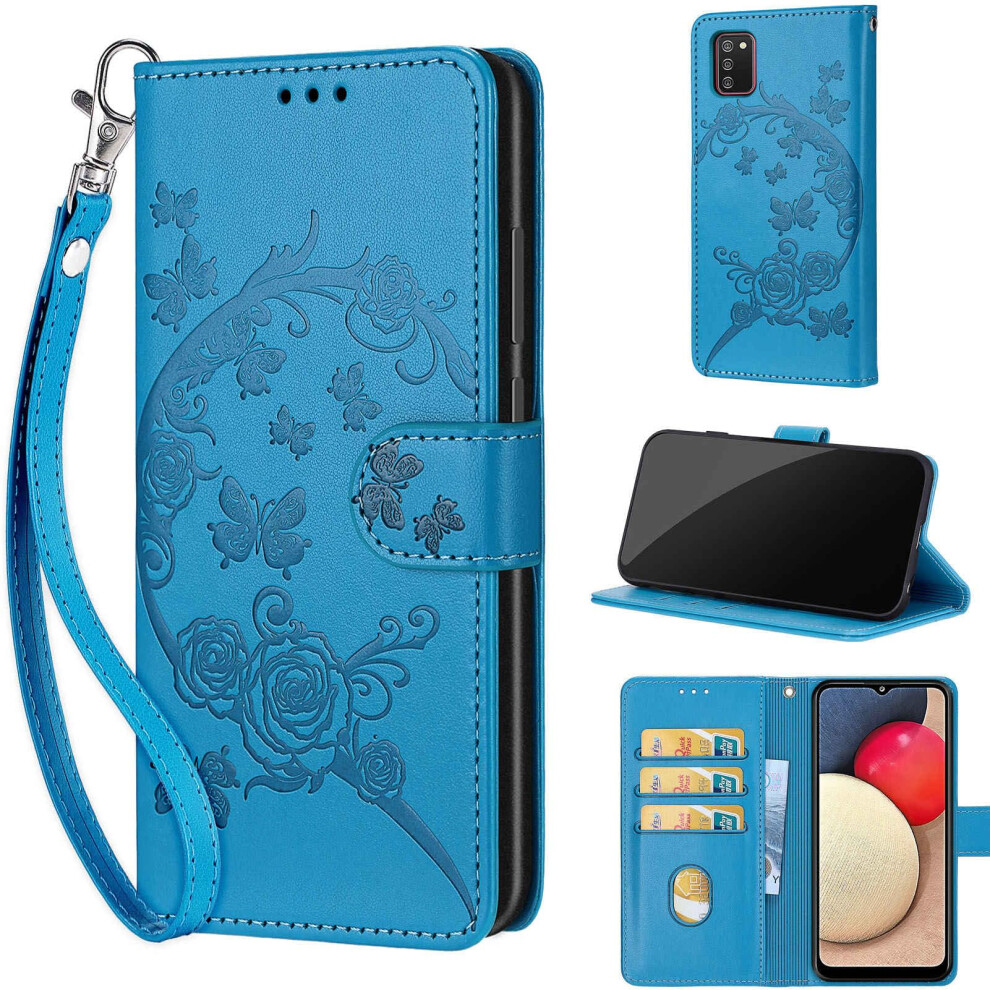 Phone Case For Samsung Galaxy A02s/M02s/F02s Wallet Case Leather Shockproof Magnetic Closure Flower Blue 9119770740199