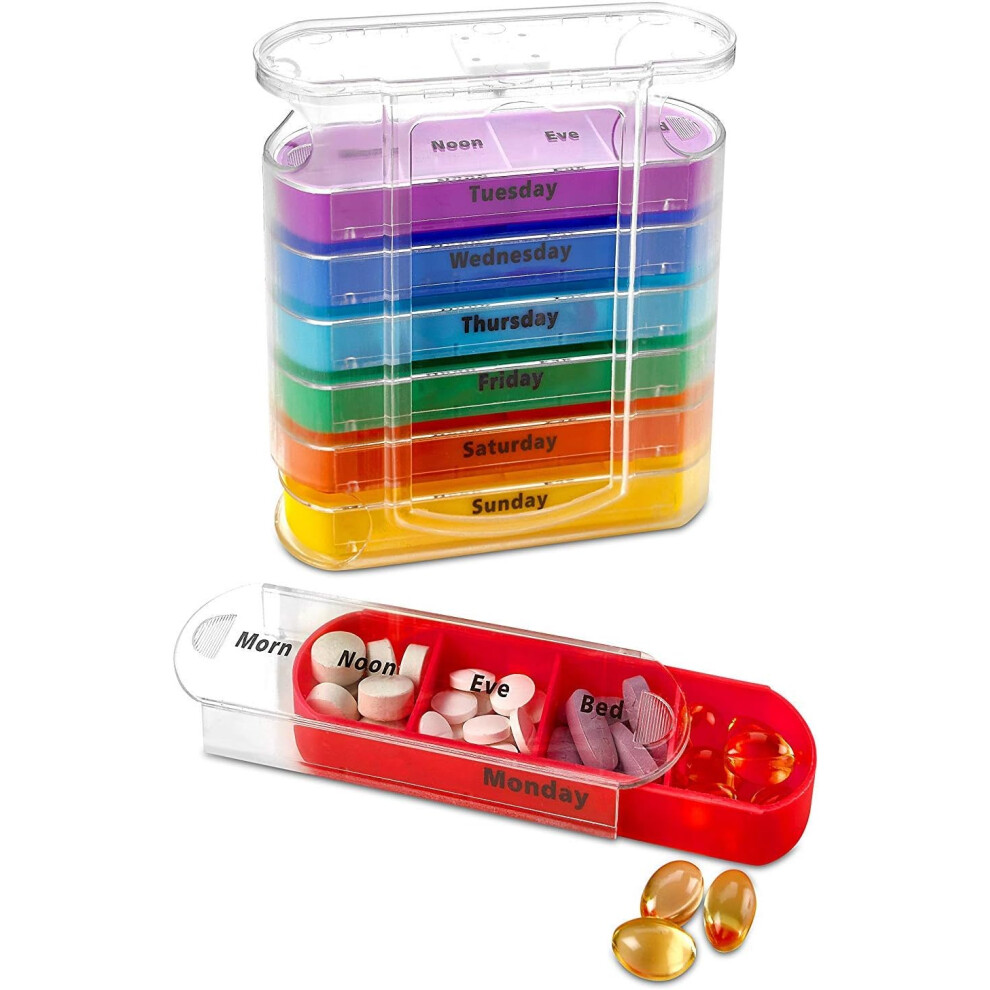 Pill Organizer, Travel Friendly Design For Easy Use On Trips, Extraordinary Design Ensures Large Compartments For 4 Times A Day, Separate Daily Trays-image-OPC-PNRB2KZ-NEW