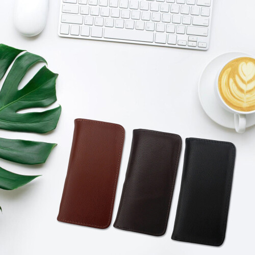 Leather Fountain Pen Case with 3 Protective Slots-Deep coffee 2
