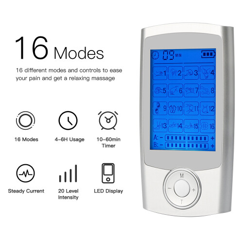 TENS-Gerät EMS-Muskelstimulator mit 16 Massagemodi Silver 1