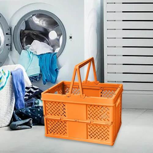 Folding Storage Crate Collapsible Crate For Storage Orange SpaceSaving Home Organization 1