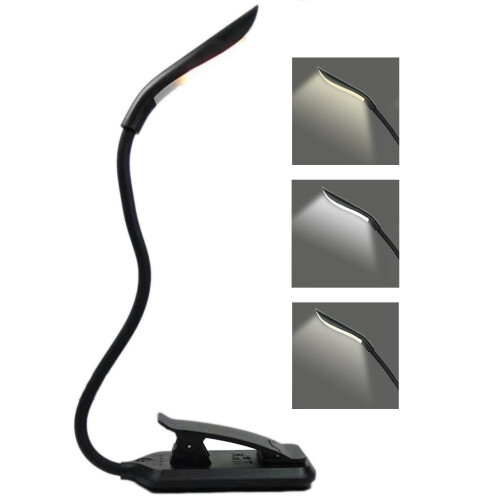 Leselampe, LED-Buchlampe mit 3 Lichtmodi, wiederaufladbar Black