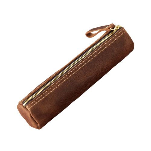Leather Pencil Case Light Weight Fountain Pen Storage Bag-brown