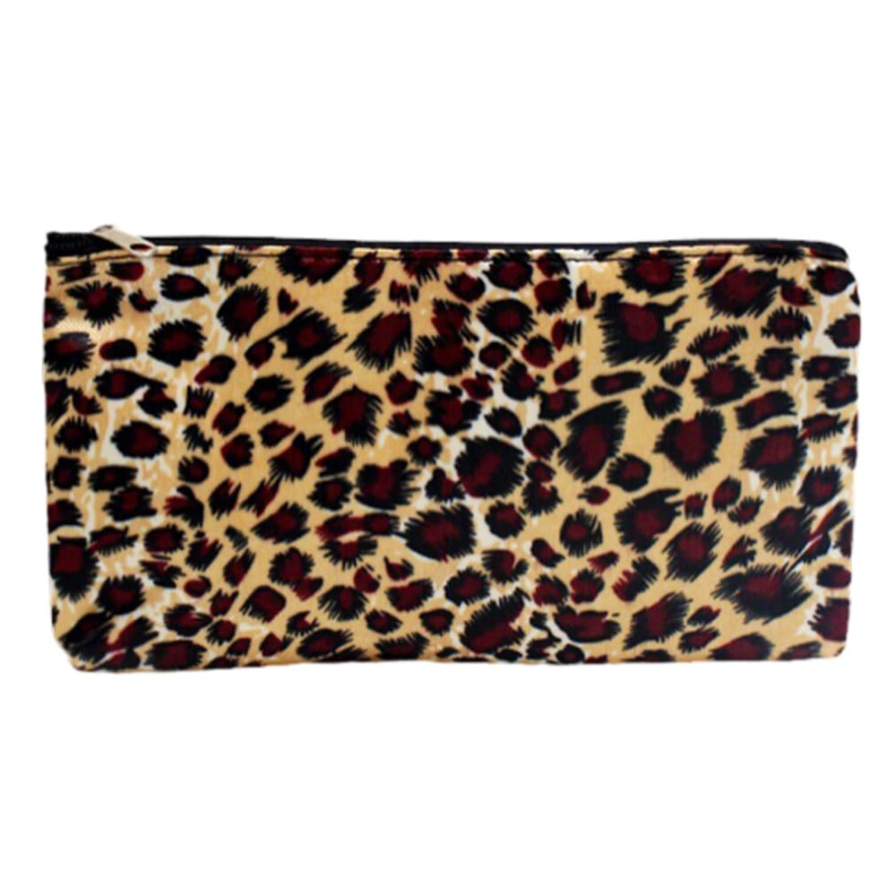 Yellow Leopard Print Makeup Bag Compact Travel Cosmetic Pouch For Women With Secure Zipper