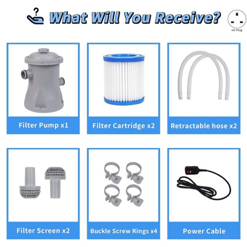 Pool Cleaner Circulation Filter Pump 330 GPH Filter Swimming Pool Filter Pump for Aerated Pool Pumps UK Plug 1