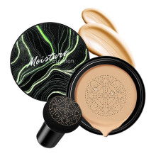 CC Cream Air Cushion Foundation with Mushroom Head Sponge, Full Coverage Moisturizing Makeup for Mature Skin Oil Control (Medium Brown)