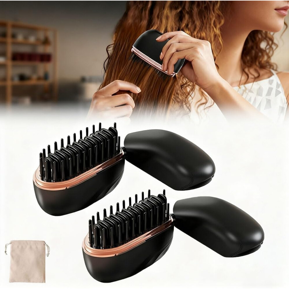 Mini Cordless Hair Straightener 2in1 Comb with 3Speed Control and AntiScald Shell for Travel