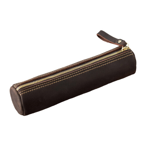 Multifunctional Leather Pencil Case Zippered-Coffee color