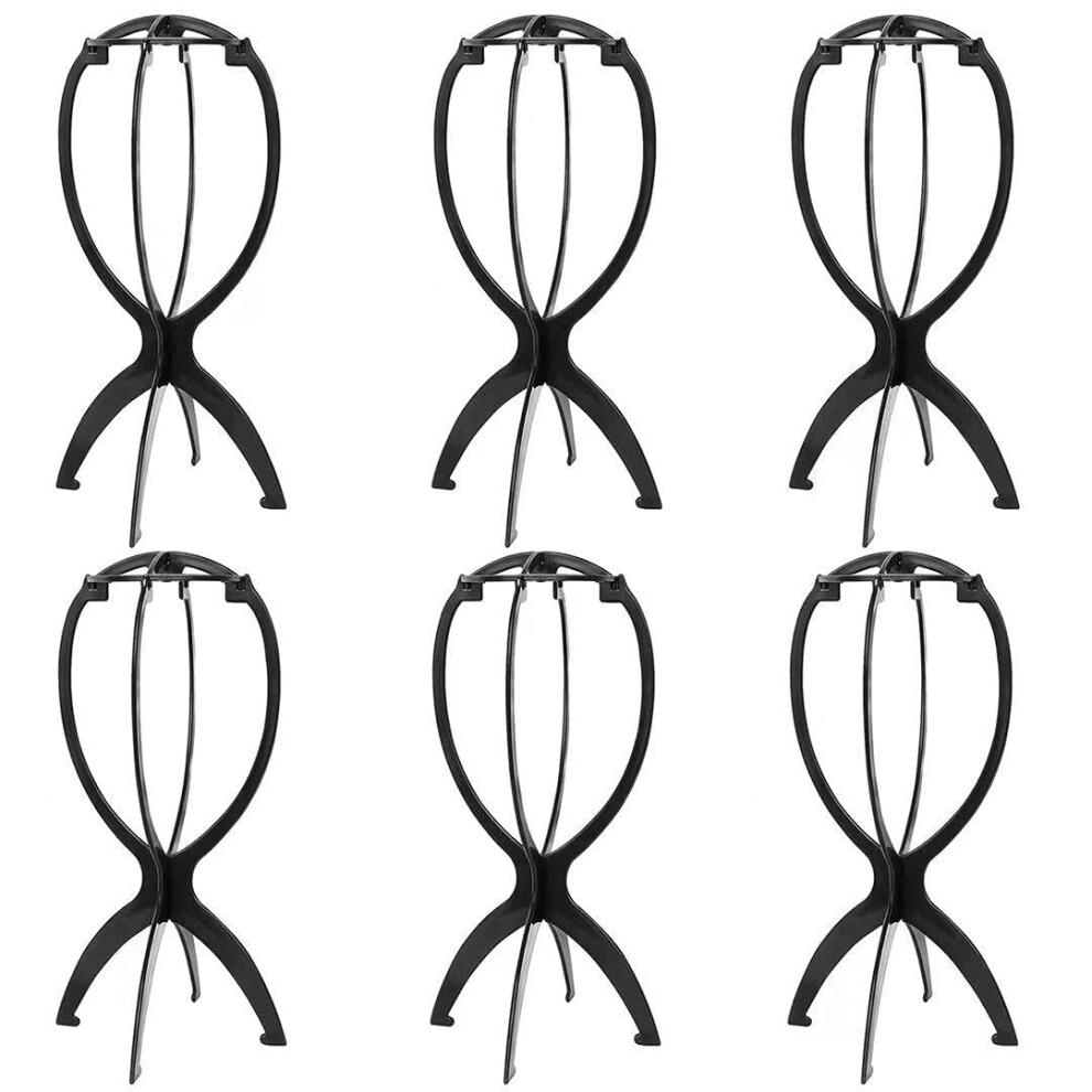 Unisex Black 6 Pack Short Wig Stand And Portable Wig Holder For Multiple Wigs And Hats, 14.2 Inch Travel Set