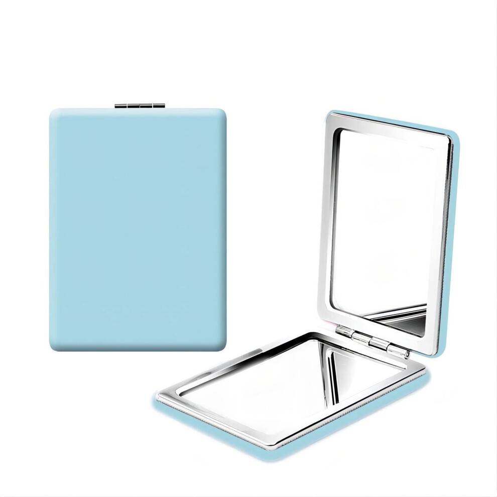 Blue Compact Mirror Dual View Magnification Folding Travel Makeup Mirror For Purse And Pocket