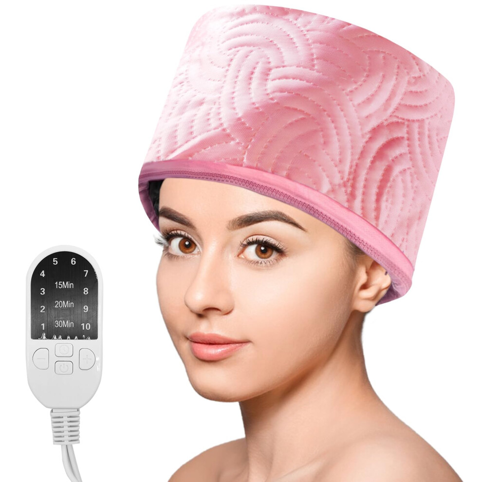 Pink Hair Steamer Cap With 10Mode Temperature Control, Electric Heating Cap For Deep Conditioning Hair Treatment (Pink)