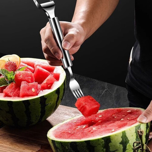Melonenschneider, Edelstahl, Wassermelonen-Gabelschneider,-1 2
