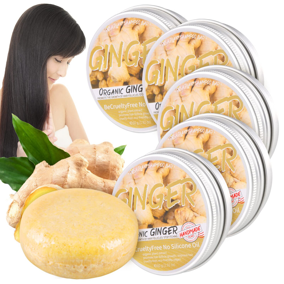 Ginger Hair Growth Shampoo Bar for Fast Regrowth, Anti Hair Loss, Dandruff Removal, 3 Pcs