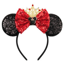 Mouse Ears Headband with Shiny Sequin Crown for Women and Girls Theme Park or Party Accessory