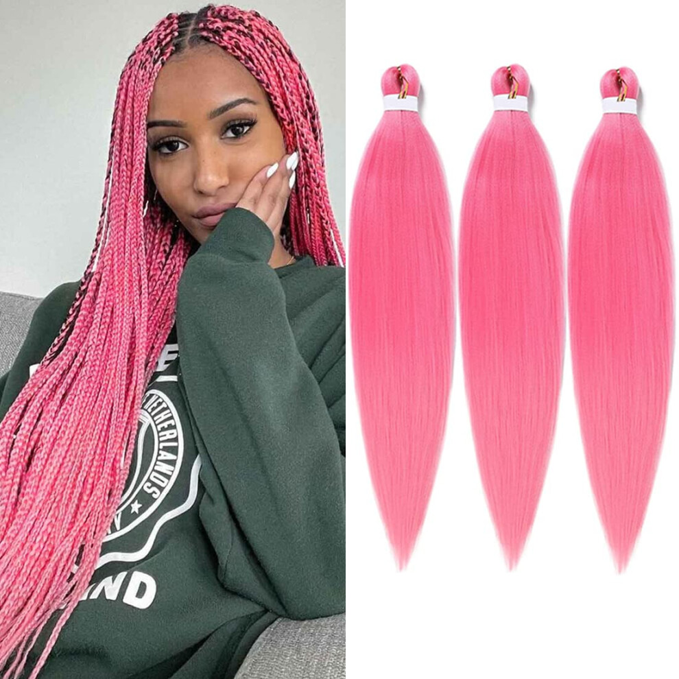 Unisex Pink Prestretched Braiding Hair Synthetic Fibre Crochet Braids Yaki Texture 26 Inch Pack Of 3 6 Packs 66 Cm