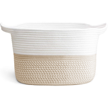 Panier de rangement rustique, 29 cm x 20 cm, en corde de coton résistante, lavable, style neutre, poignées renforcées, idéal pour toutes les
