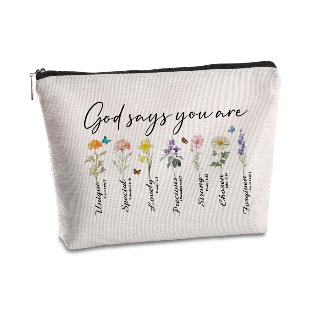 Christian Makeup Bag with Inspirational DoubleSided Printing, Travel Cosmetic Pouch Gift for Women